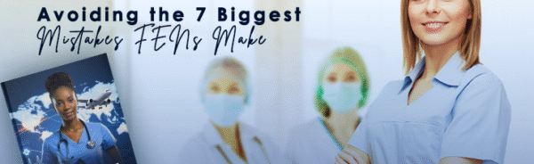 International nurse preparing documents for licensing and relocation abroad.