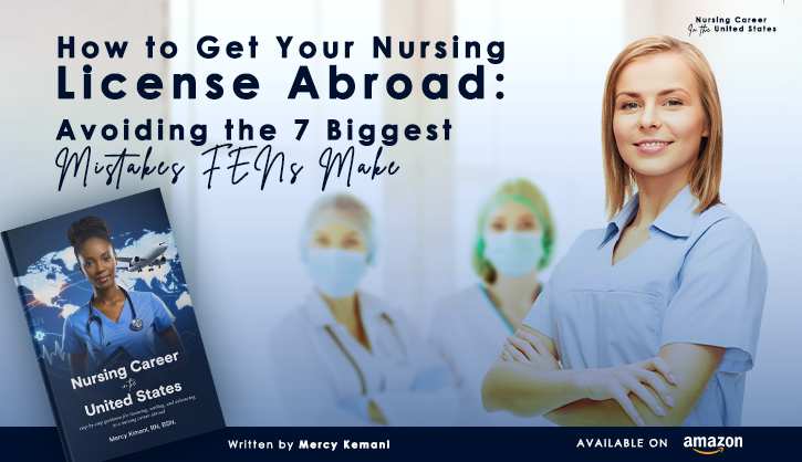 International nurse preparing documents for licensing and relocation abroad.